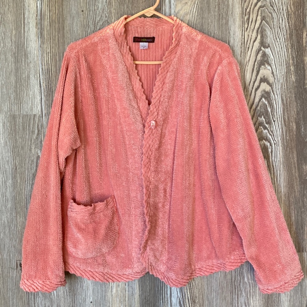 StanHerman from QVC pink cardigan, medium,